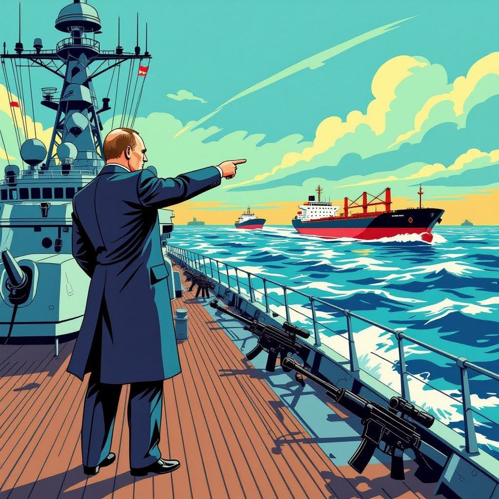 Poetin noemt westerse controles van olietankers piraterij en stuurt de Russische marine op pad.