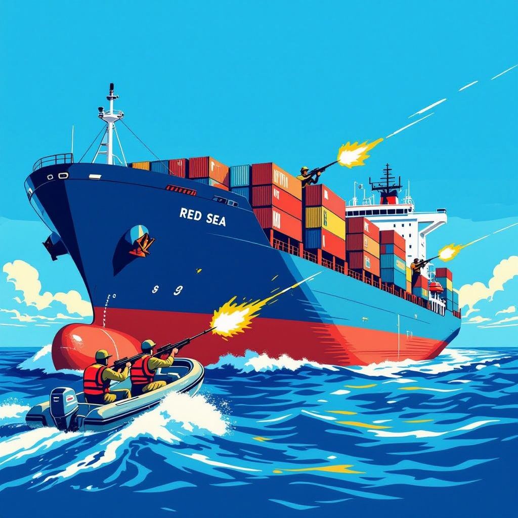Gewapende aanvallers openen het vuur op een vrachtschip in de Rode Zee.