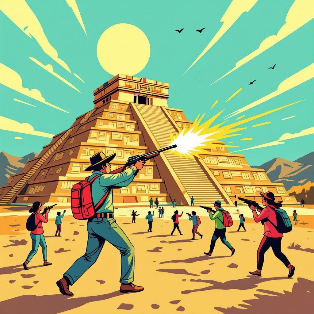 Schutter vuurt twintig kogels af vanaf piramide van de maan bij Teotihuacán