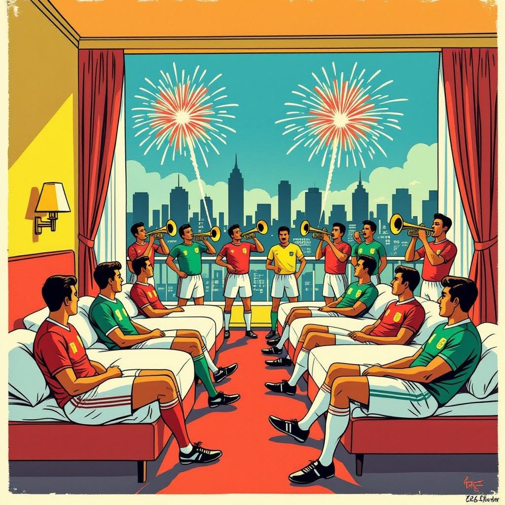 Engeland boekt vijftien hotels om fans te misleiden, maar ligt alsnog wakker door Mexicaans vuurwerk.