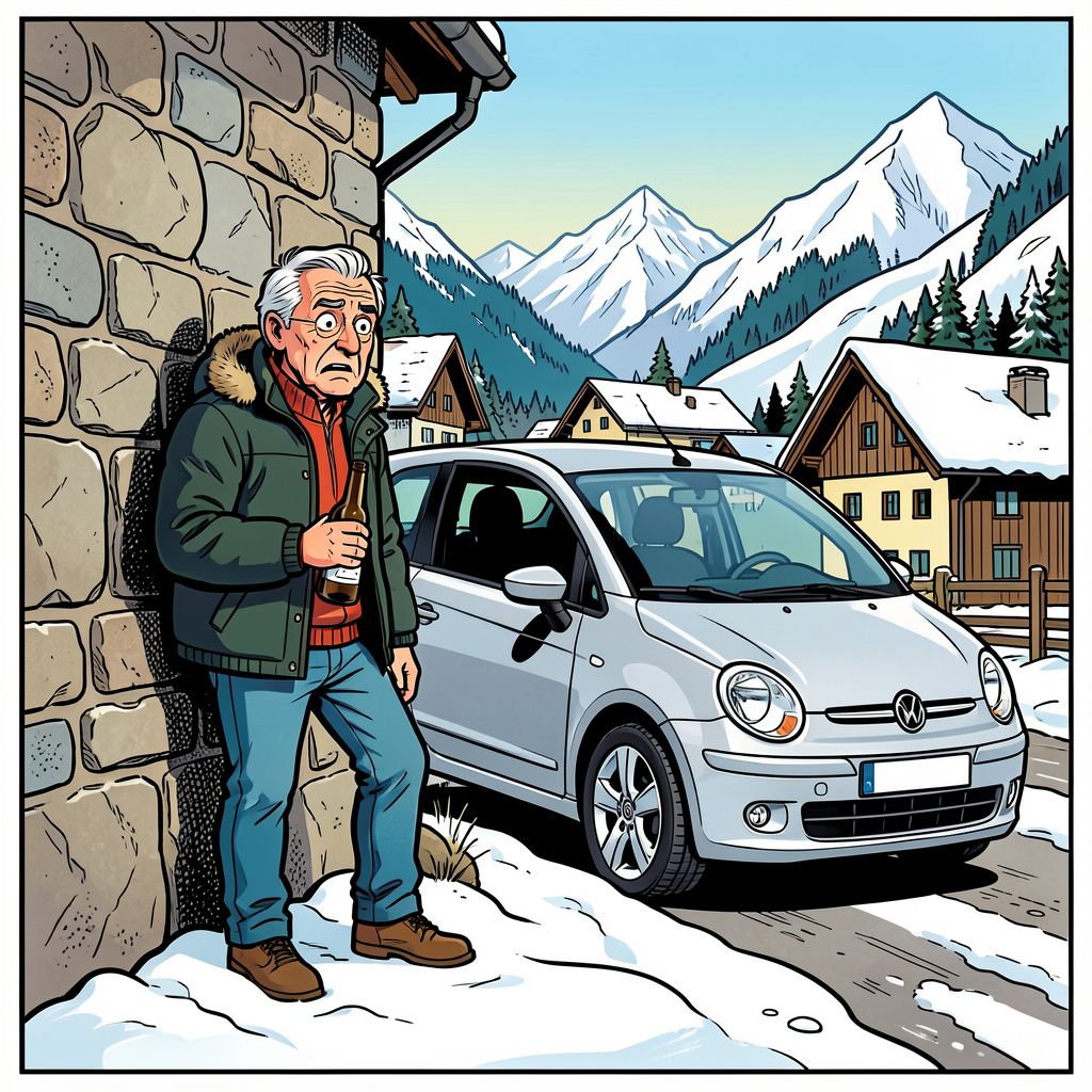 Een beschonken Nederlandse toerist is in Oostenrijk klemgereden door zijn eigen rollende auto.