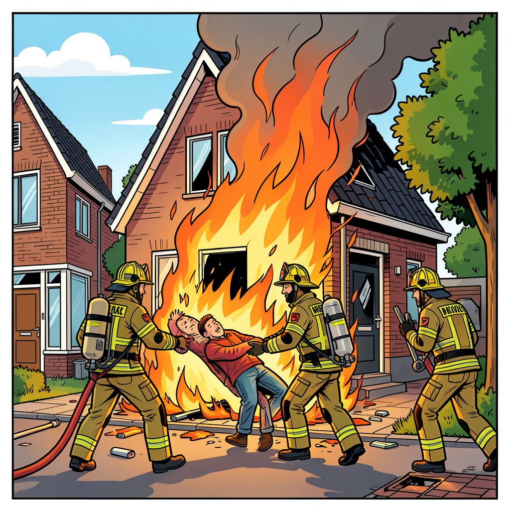 Brandweer redt man uit brandend huis in Hattem na mogelijke explosie.