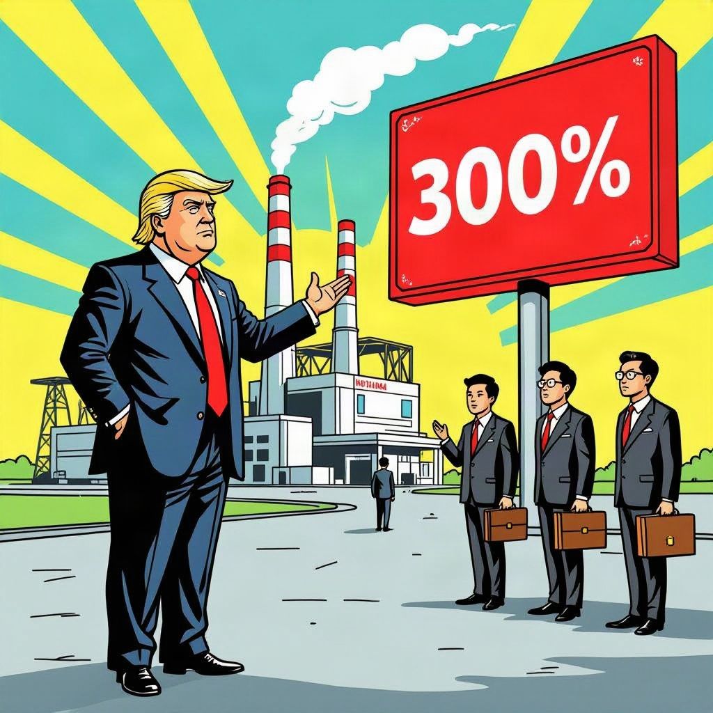 Donald Trump eist dat buitenlandse bedrijven fabrieken in Amerika bouwen of tot wel driehonderd procent importheffing betalen.