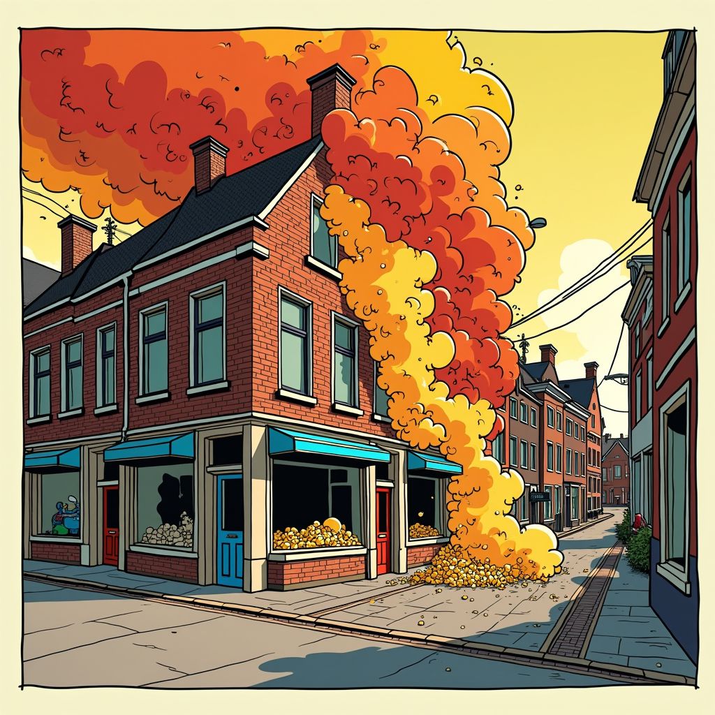 Explosie blaast hele gevel weg van gordijnenwinkel in Amsterdam-Zuid