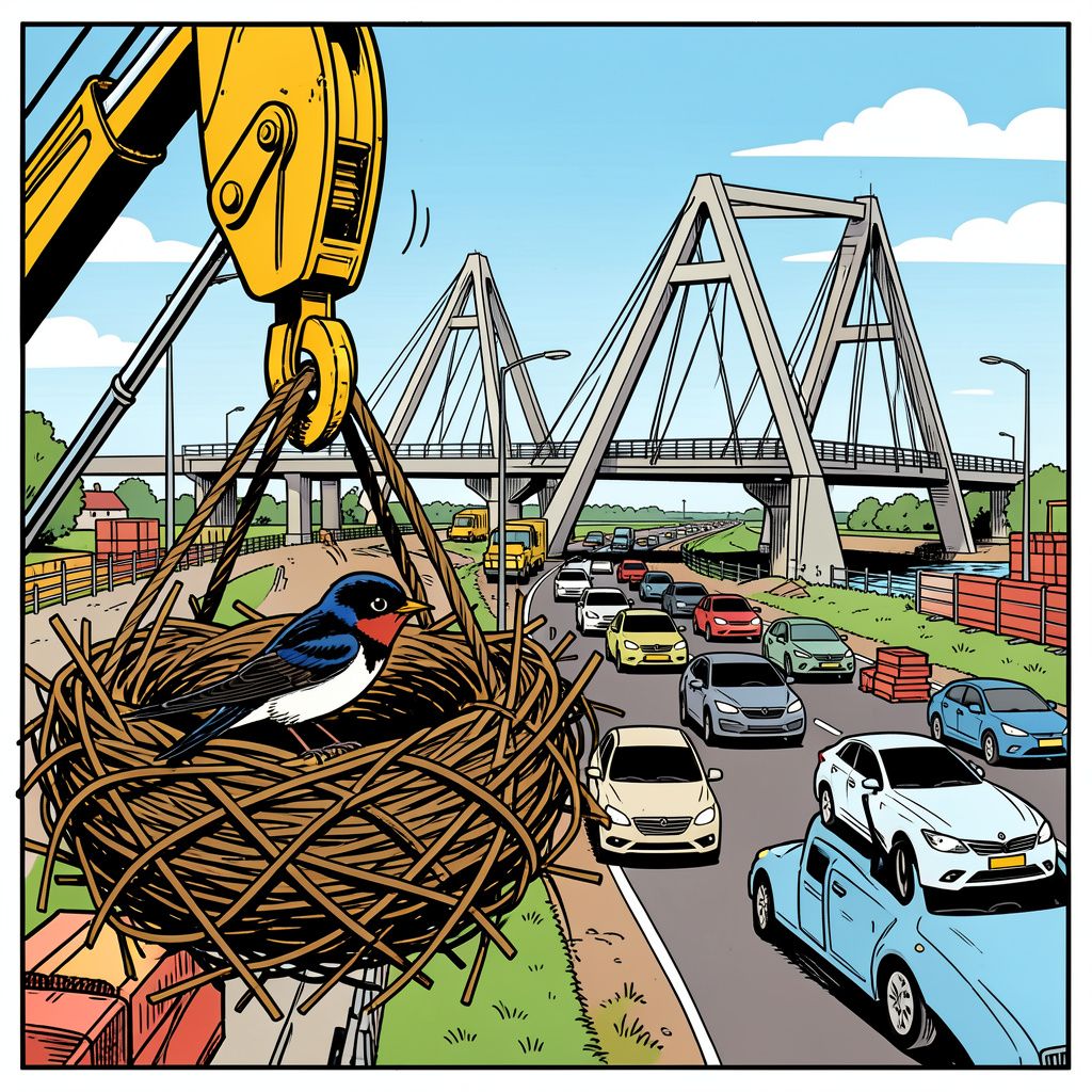 Een broedende boerenzwaluw legt de bouw van de Norgerbrug bij Assen volledig plat tot begin 2027.