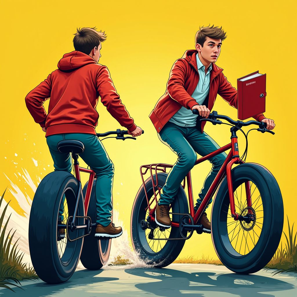 Twee jongens op fatbike gebruiken boek van Bukowski als wapen tegen radiopresentator