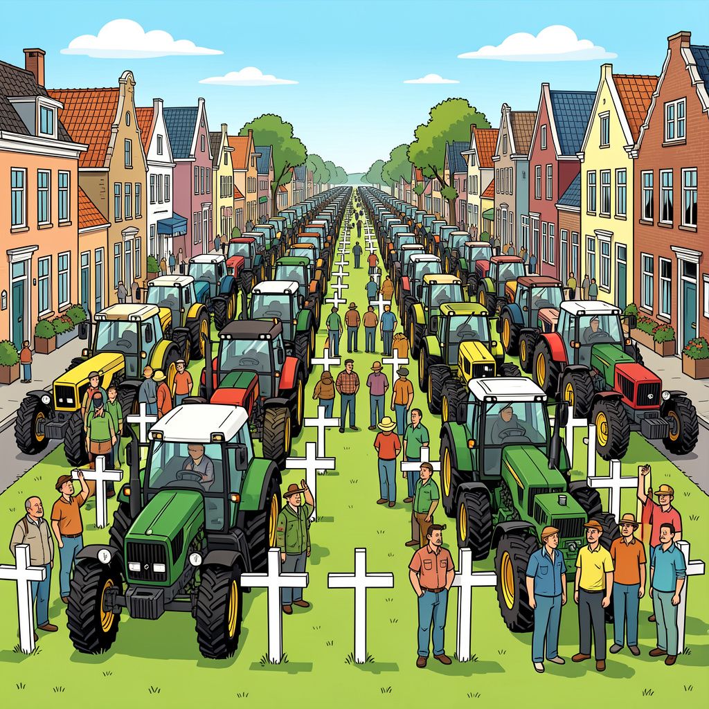 Honderden boeren voeren vandaag met trekkers en witte kruisen actie tegen de nieuwe stikstofplannen.