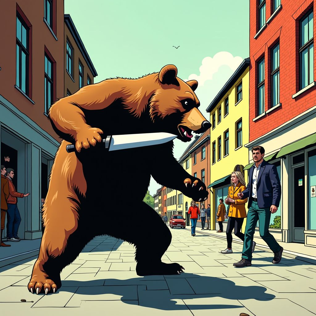 Een killerbeer met mes jaagt mensen op straat in Amersfoort na eerdere killerclown incidenten