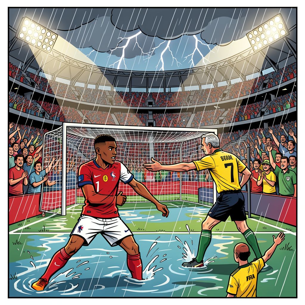 mbappé scoort, maar de echte ster van frankrijk-irak is het noodweer