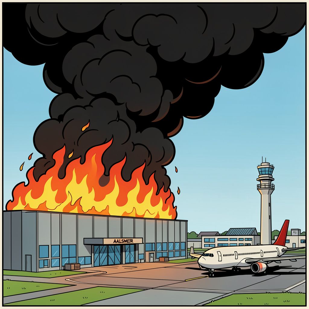 Een verwoestende loodsbrand in Aalsmeer veroorzaakte flinke rookwolken en legde zelfs het vliegverkeer op Schiphol tijdelijk stil.