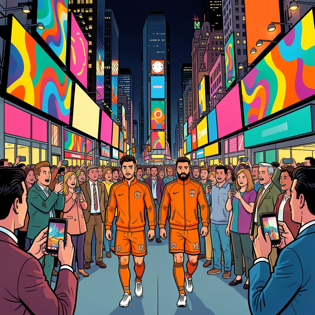 Oranje verovert Times Square: New Yorkers filmen verbluffende groepsfoto midden in hartje Manhattan