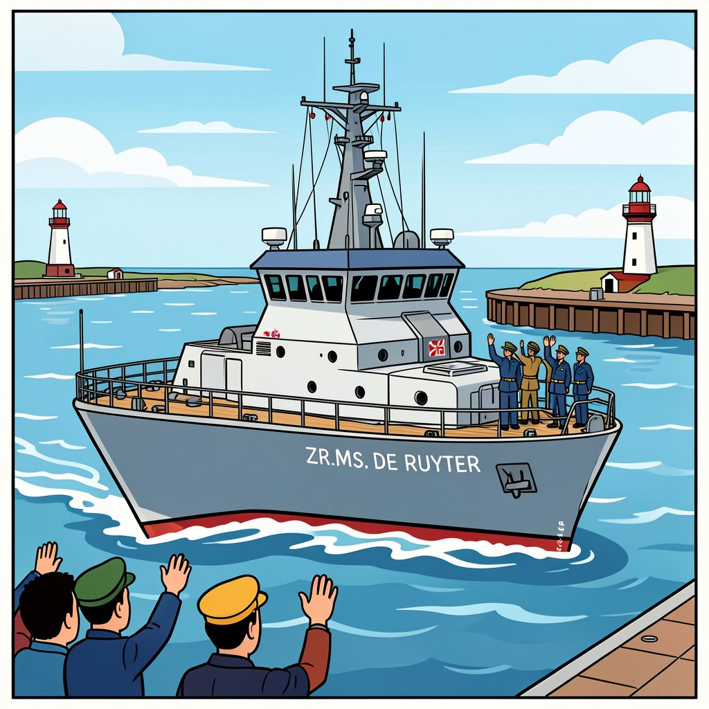 Marinefregat Zr.Ms. De Ruyter keert na een onverwachte koerswijziging bijna terug in Den Helder.