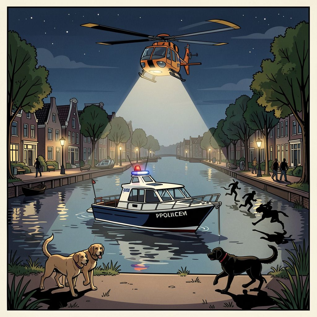 De politie zet helikopters en boten in voor een klopjacht op koperdieven in Alblasserdam.