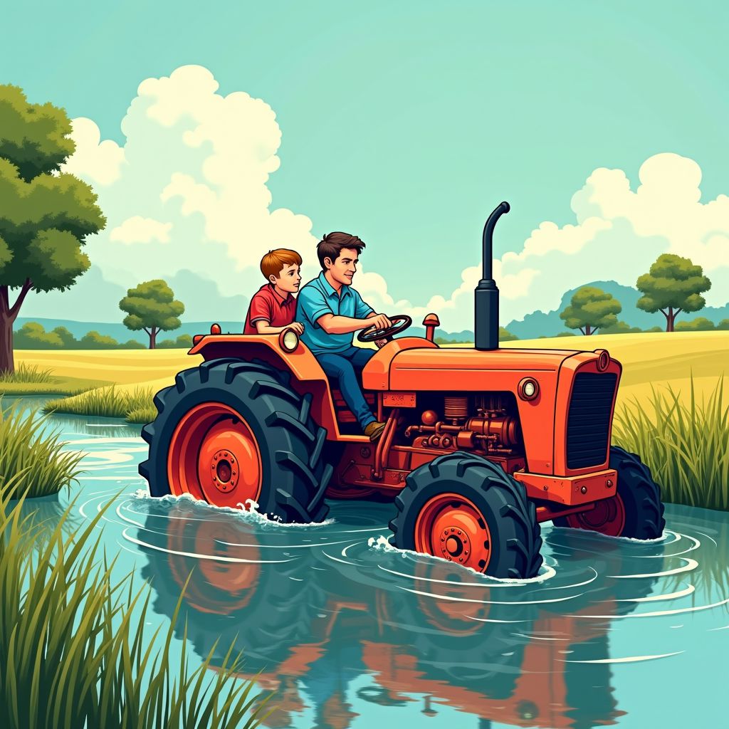 Een boer redde vader en zoon uit gezonken auto met zijn tractor