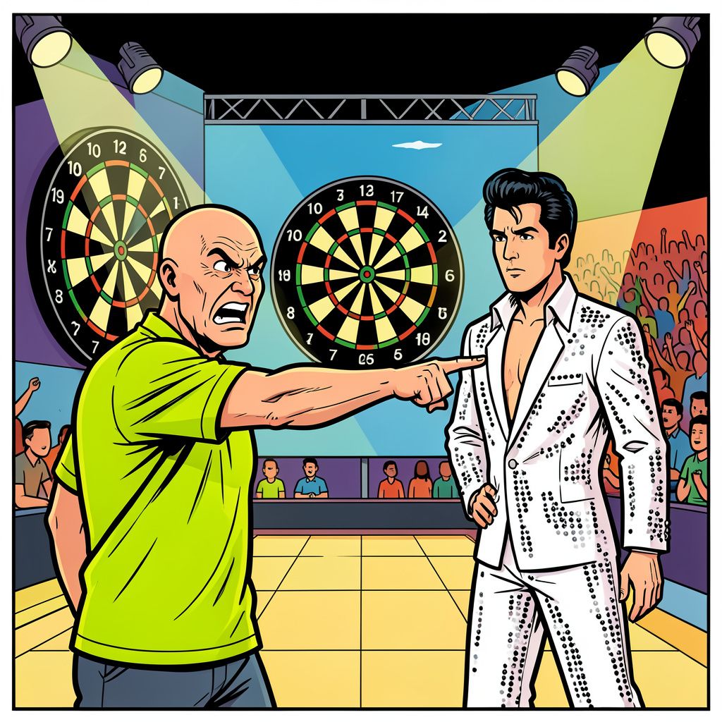 Van Gerwen stuurt Elvis-imitator weg en overleeft matchdart in Kopenhagen