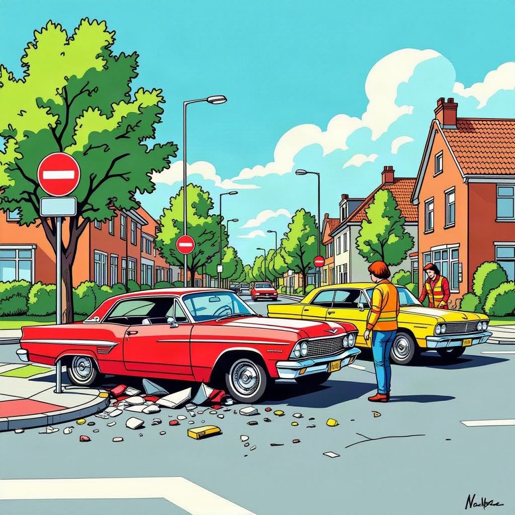 Een auto belandt op zijn kant na een harde klap op een kruising in Breda.