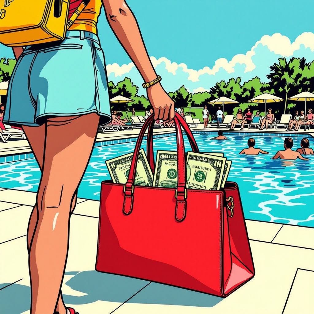 Een tiener laat een designertas vol vals geld en een wapen achter bij een druk zwembad.