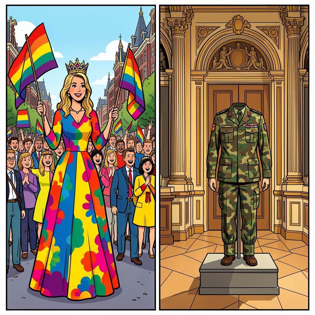 Koningin Máxima schrijft vandaag geschiedenis op de WorldPride terwijl haar camouflagepak in het paleis hangt.