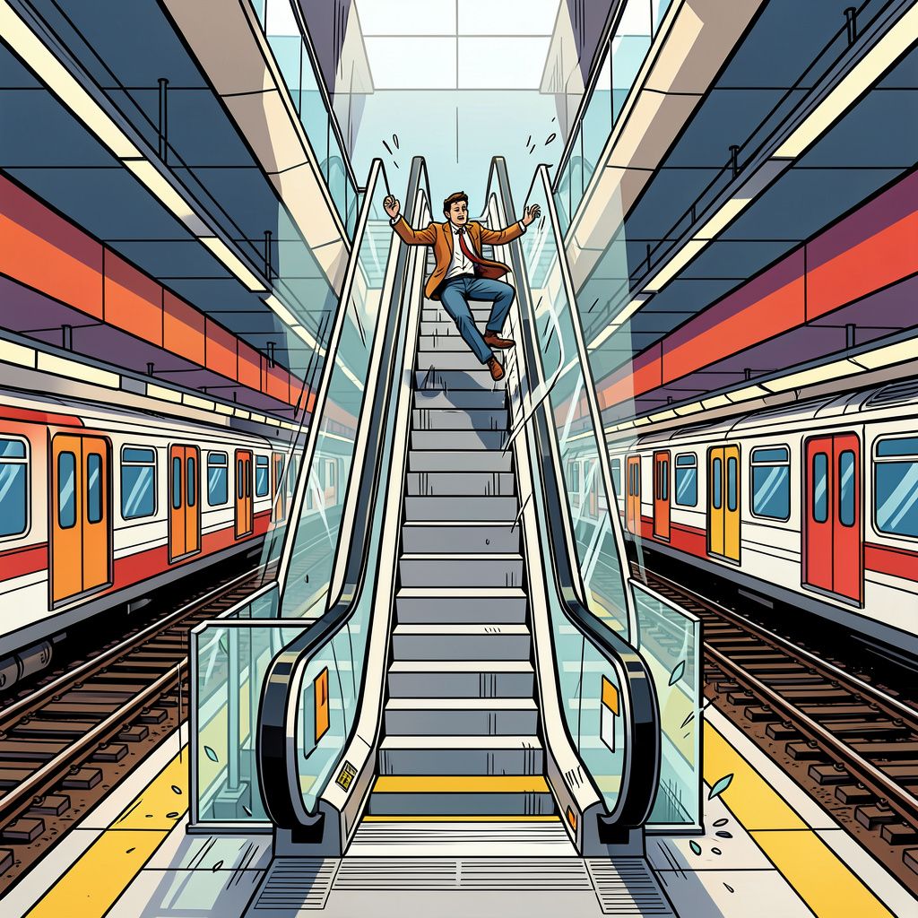 Een nachtelijk ongeluk op de langste roltrap van Nederland eindigt op het metrospoor.