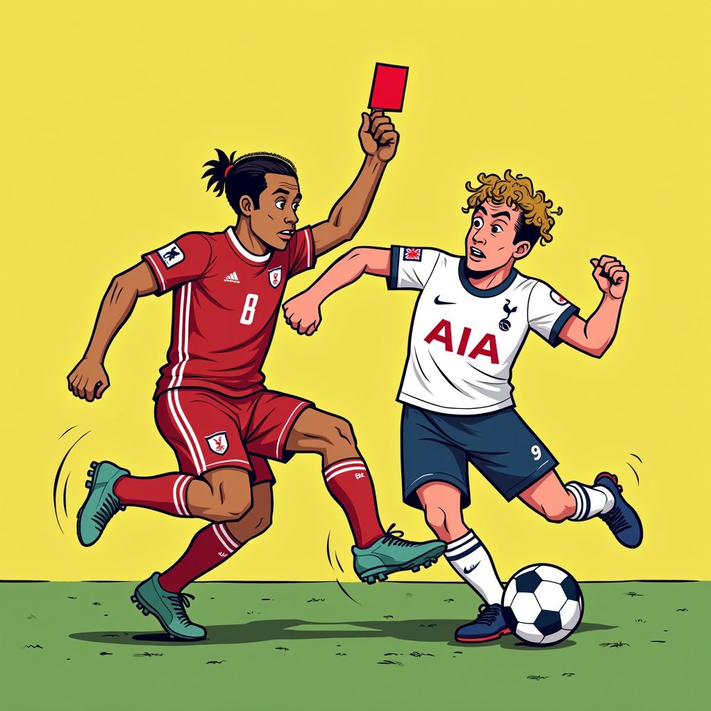 Xavi Simons vliegt van het veld na tackle op Van Dijk in Tottenham-Liverpool clash