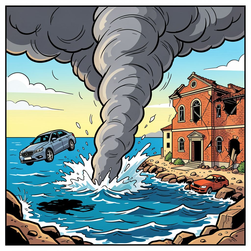 Een zeldzame dubbele tornado verwoest het Siciliaanse Marsala.