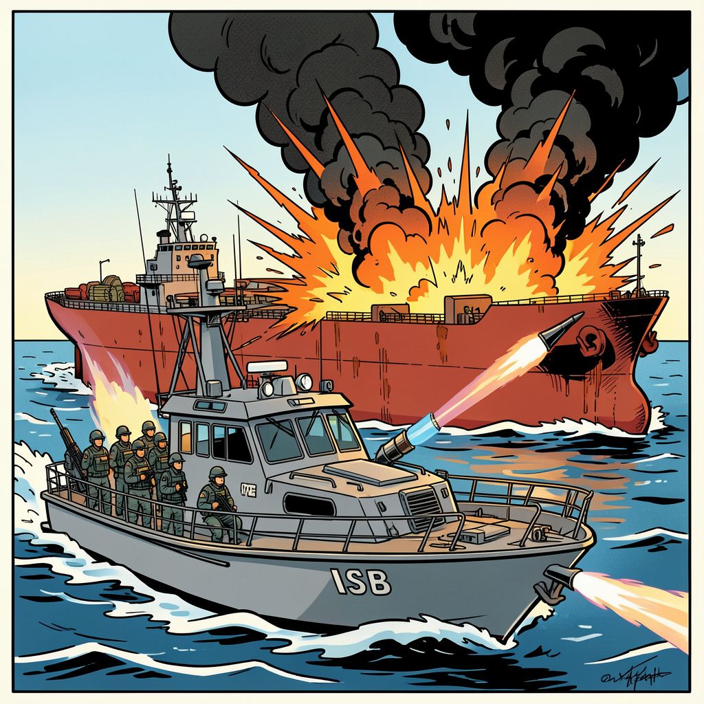 Amerikaanse militairen nemen een Iraanse olietanker onder vuur.