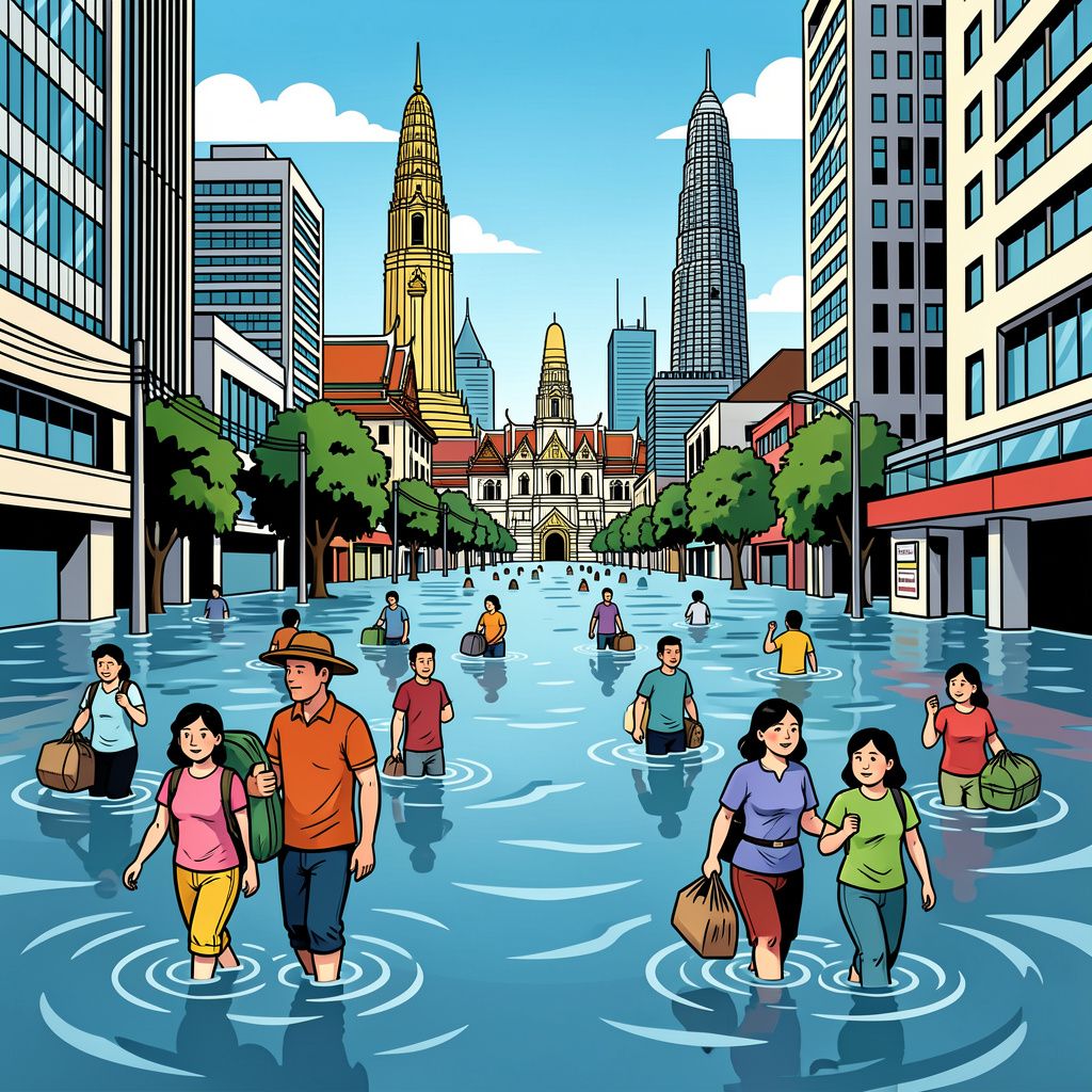 Bangkok verandert in een kolkende zee na driehonderd millimeter regen.