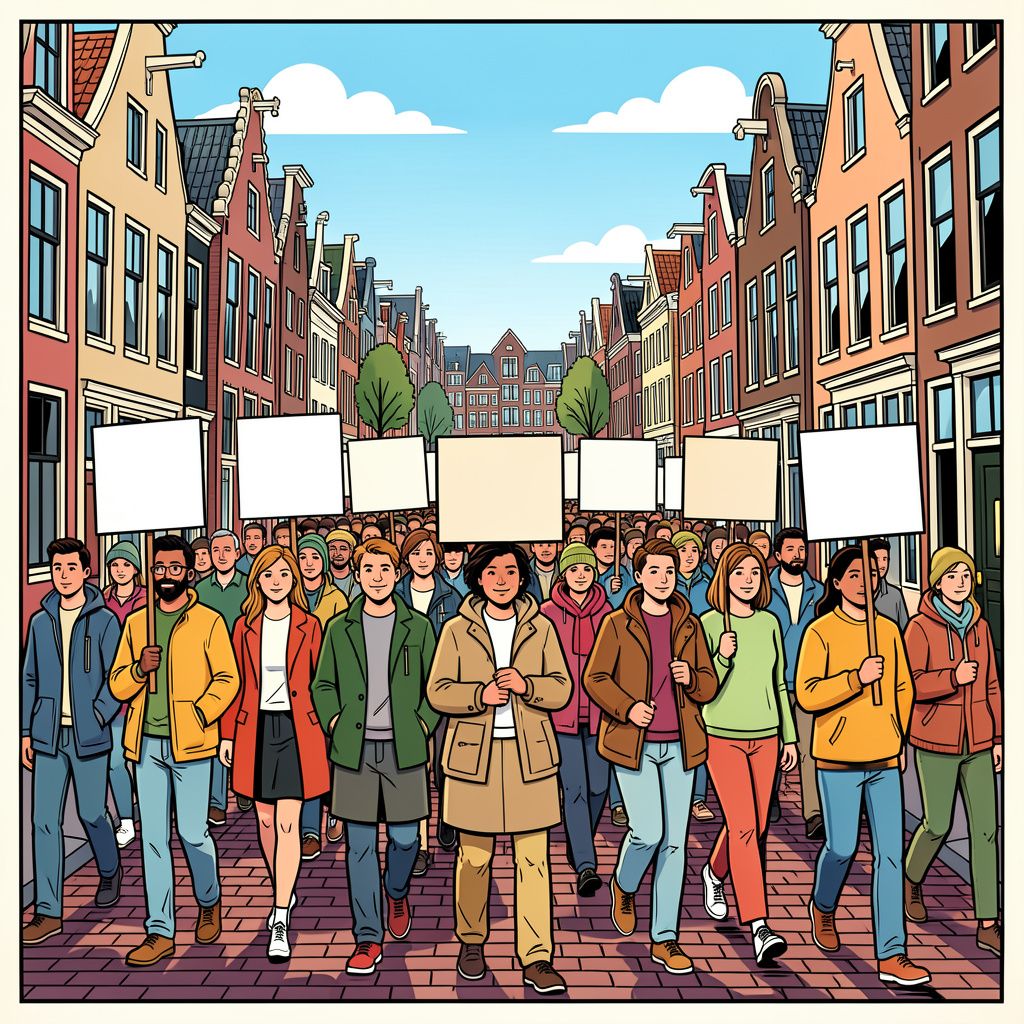 Honderden demonstranten lopen vreedzaam door Leiden na verbod op gewelddadig tegenprotest.
