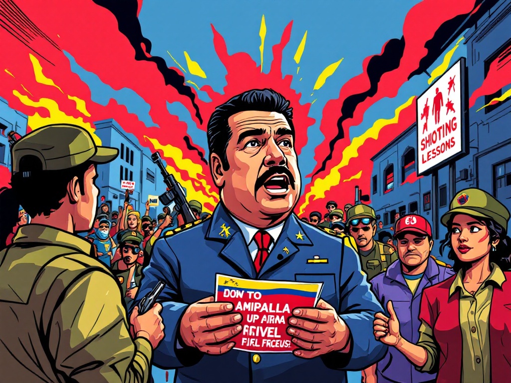 Maduro roept burgers op tot gewapende verdediging: Schietlessen als nationale strategie