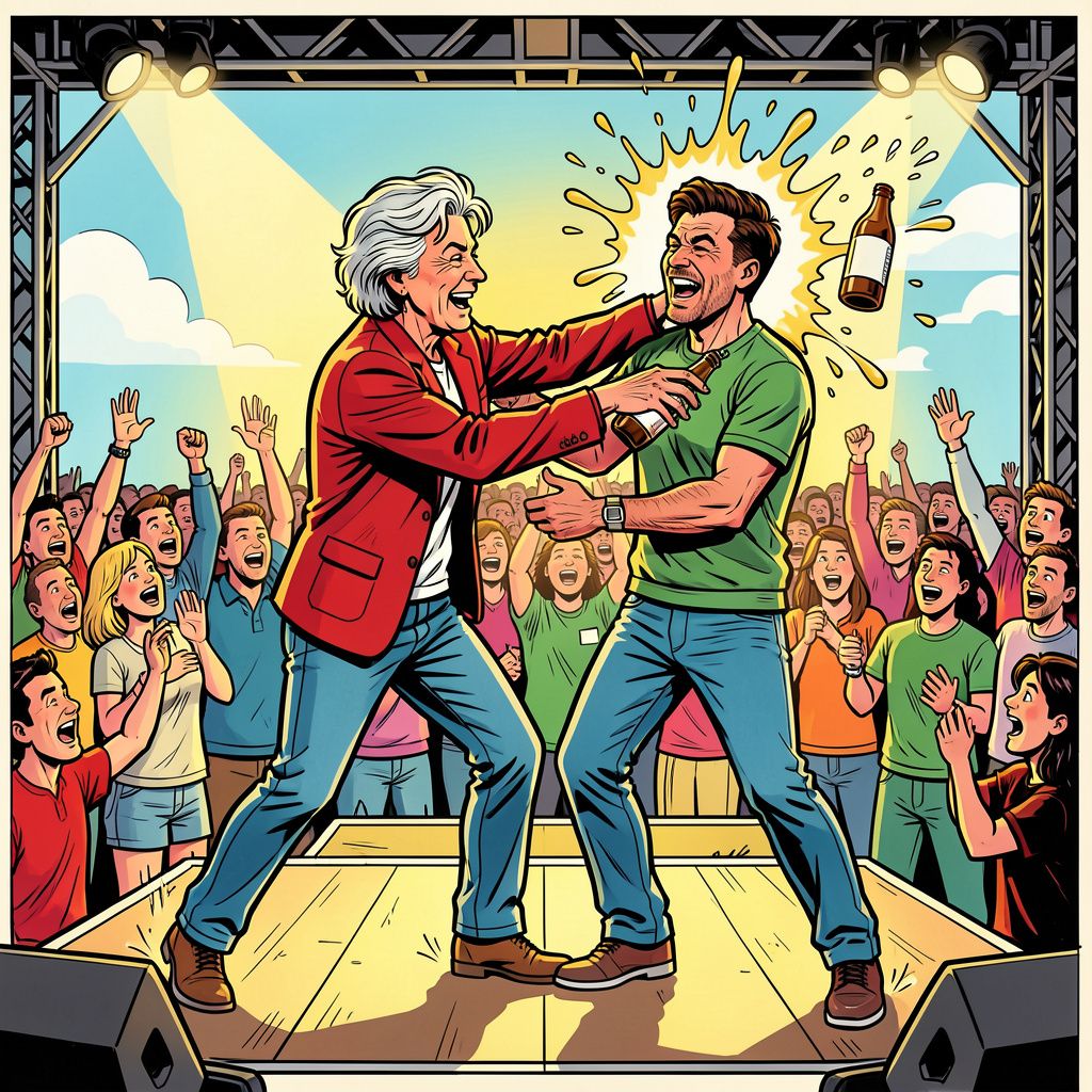 Gerard Joling gooit bier terug naar publiek en raakt slaags op podium in Boerhaar