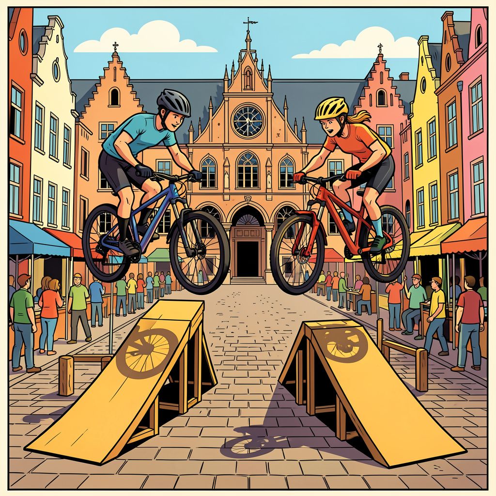 De Grote Markt in Groningen verandert vandaag in een spectaculair mountainbikeparcours.