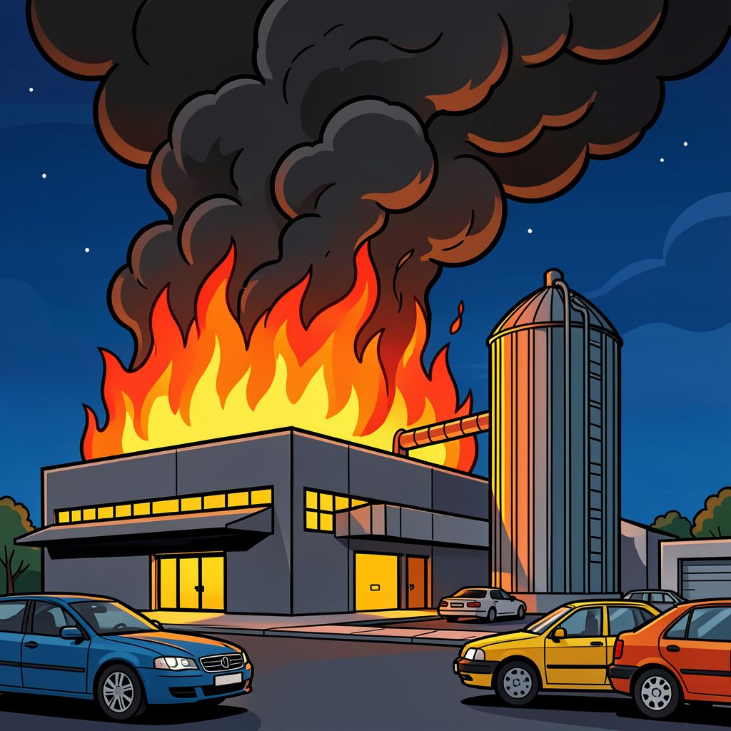Een verwoestende brand legt een loods, silo en meerdere auto's in de as aan de Vlietweg.