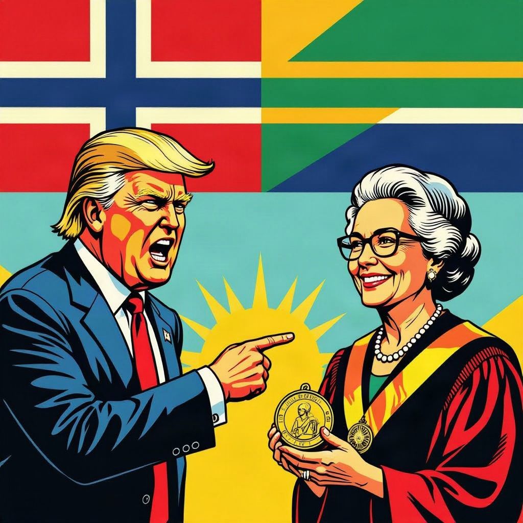 Donald Trump haalt fel uit naar Noorwegen nadat juriste Navi Pillay de Nobelprijs voor de Vrede wint.