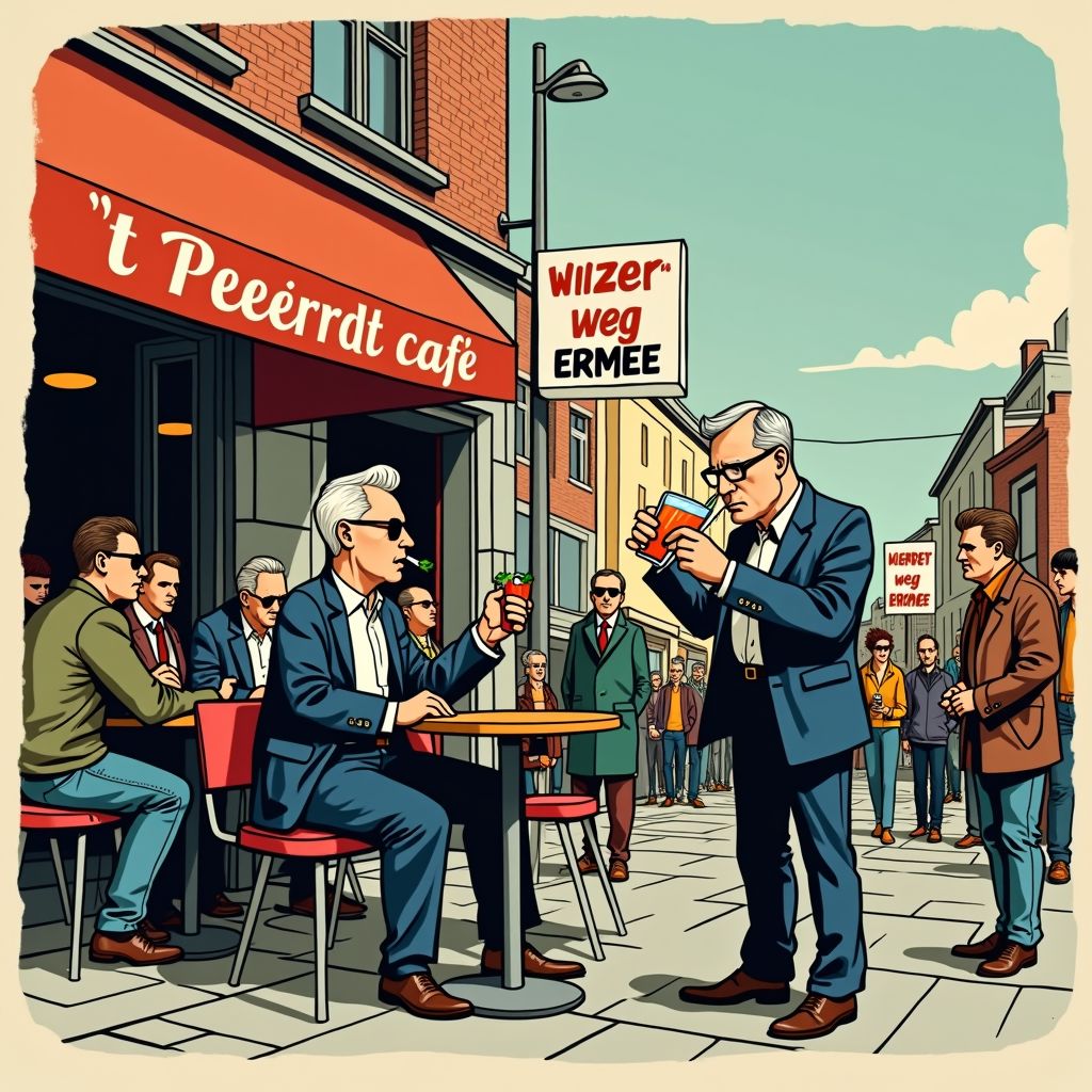 Wilders drinkt rustig een tonic terwijl demonstranten buiten protesteren