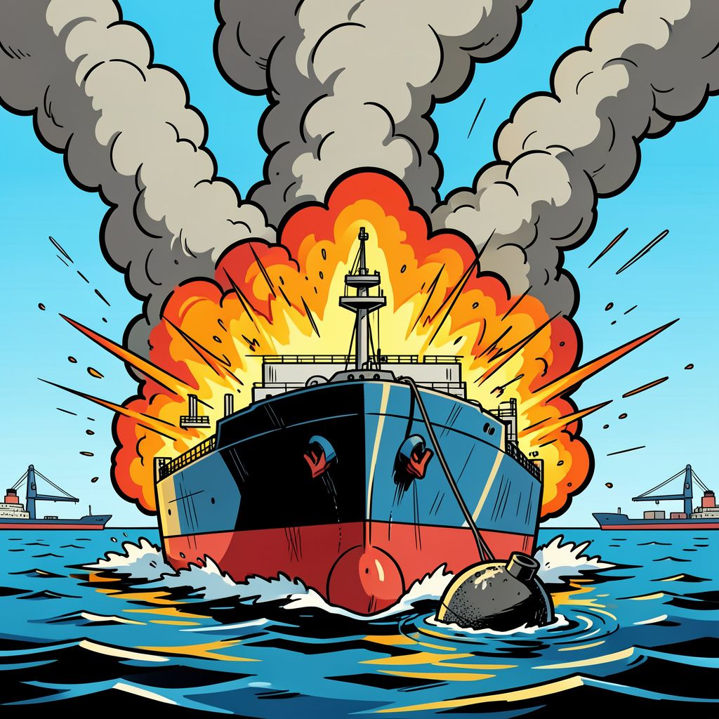 Een olietanker is zaterdag geëxplodeerd in de Straat van Hormuz na het raken van een zeemijn.