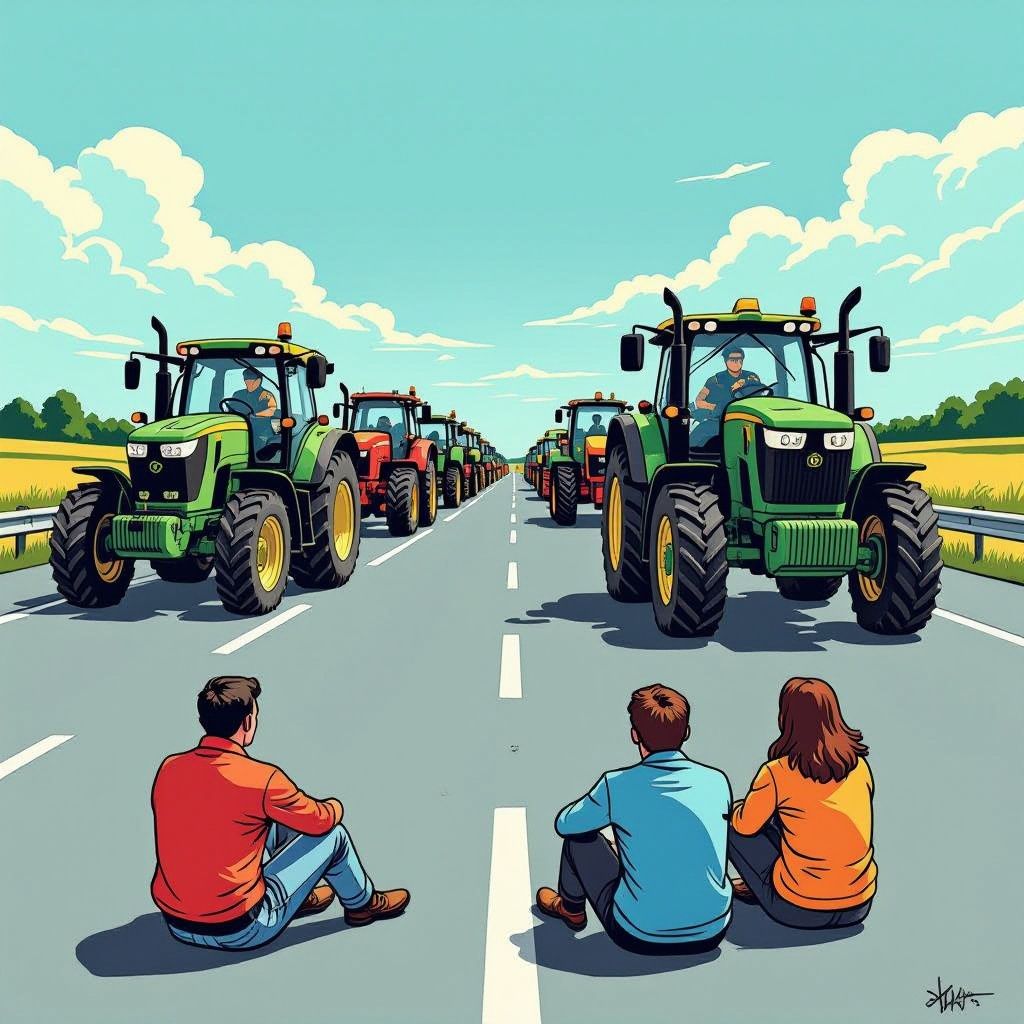Klimaatactivisten op de A12 stuiten vandaag op de politie én boeren met trekkers.