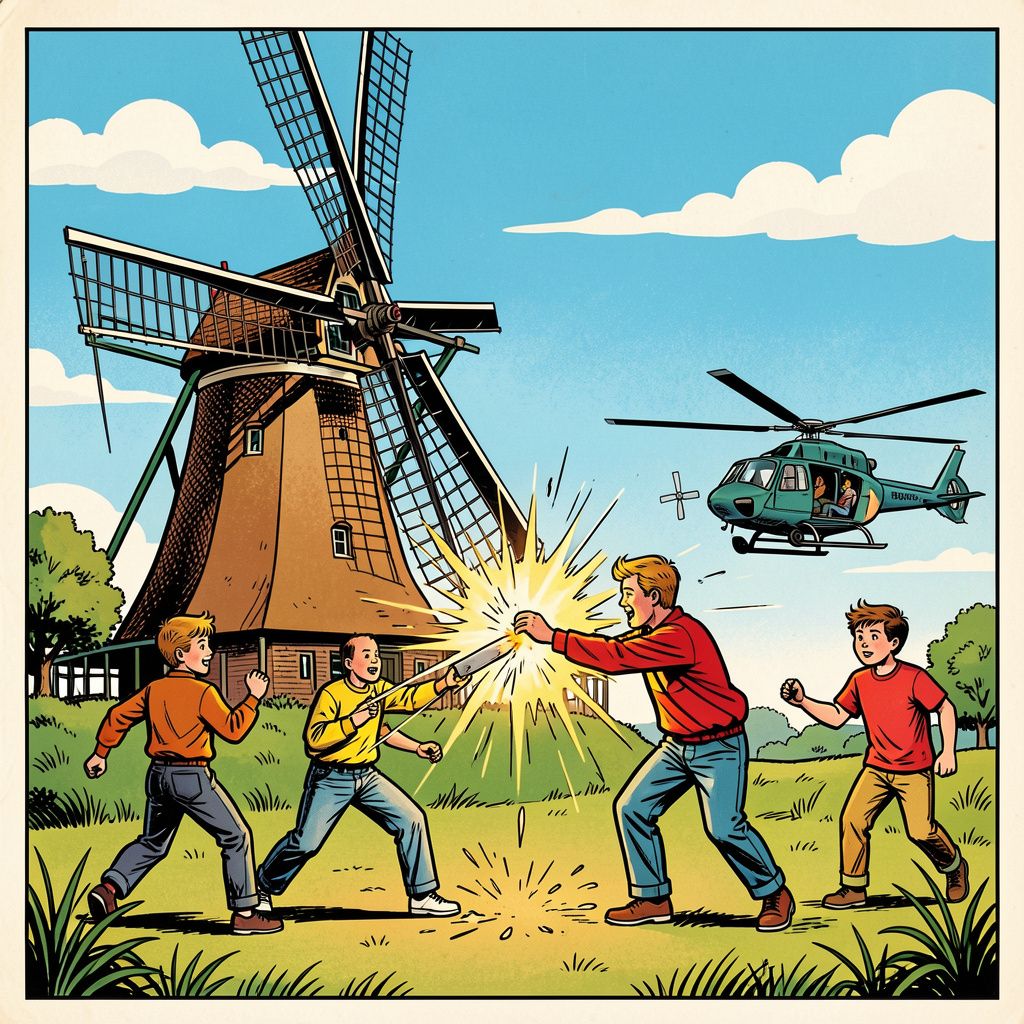 Spelende kinderen worden geraakt door draaiende molenwiek tijdens zomerse zaterdag