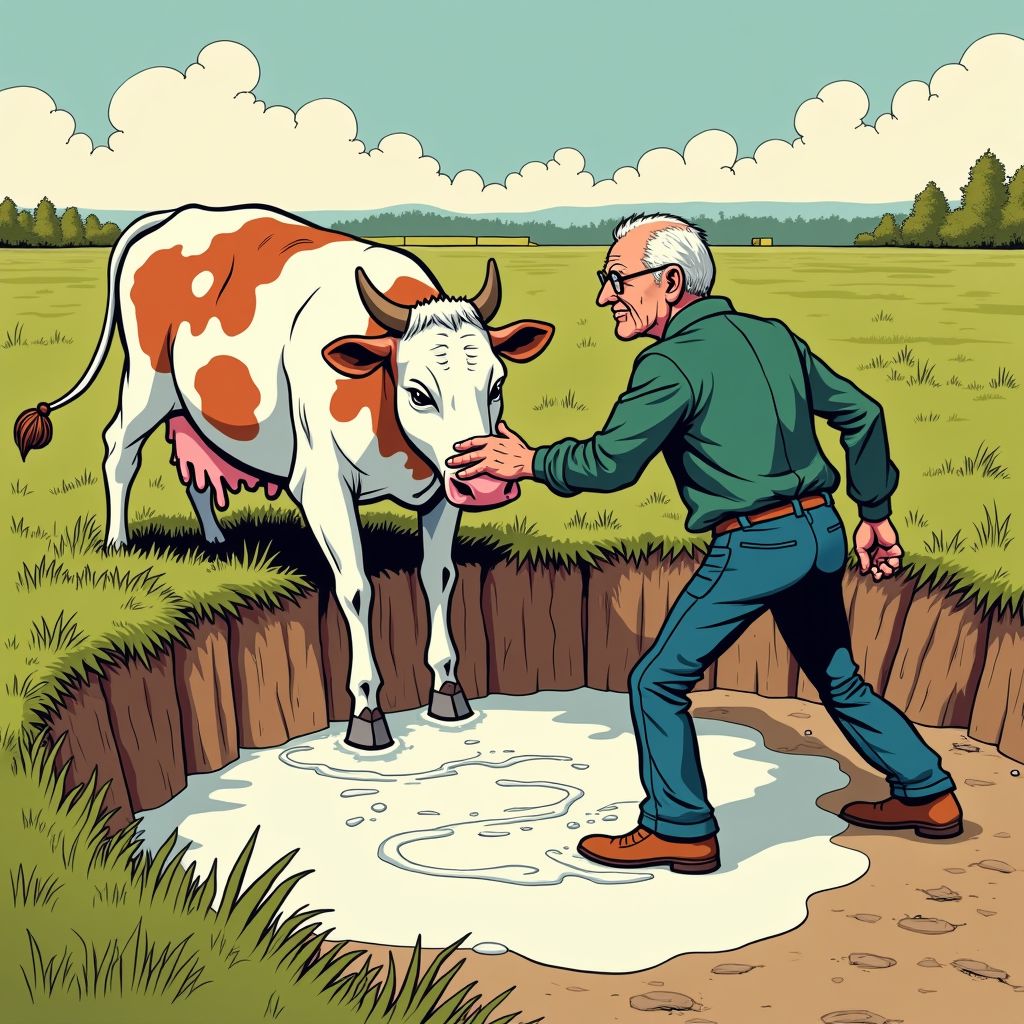 Een koe duwt 67-jarige boerin in melkput van 1,8 meter diep