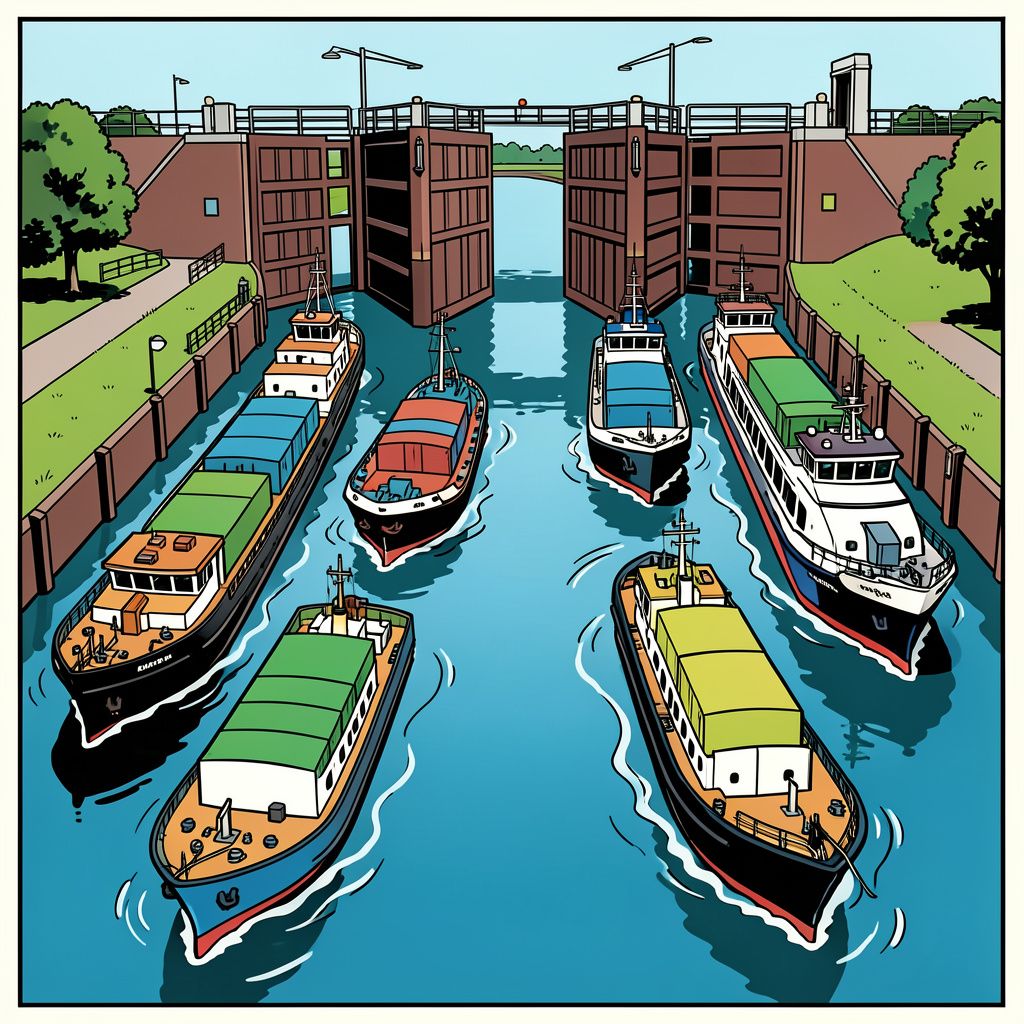 Tien schepen zitten onverwacht gevangen op het Merwedekanaal door een dubbele sluissluiting.