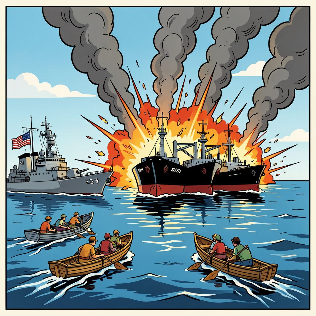 Amerika vernietigt drie Iraanse olietankers na een mislukte raketaanval op zijn marine.