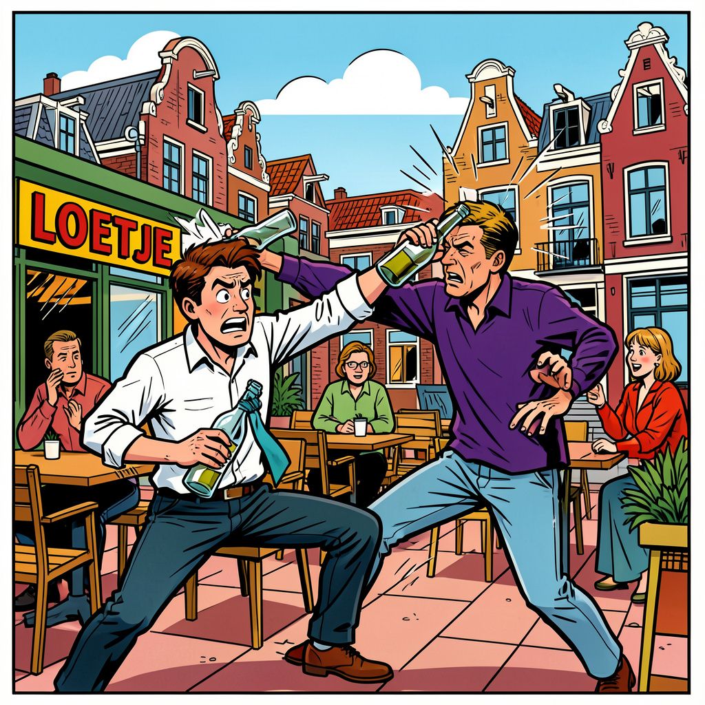 Een rustige middag op een Rotterdams terras eindigt abrupt in een laffe klap met een fles.