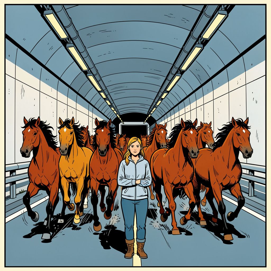 Twaalf paarden rennen plotseling over de snelweg A9 terwijl alle hekken van hun weiland gewoon dichtzitten.