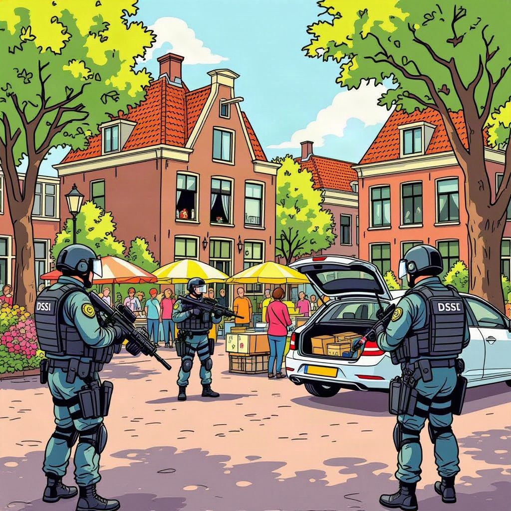 Zwaar bewapende agenten omsingelen een woning in het centrum van Ommen na een ruzie.