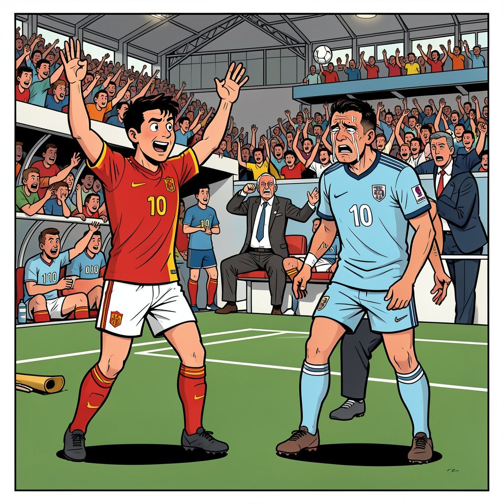Spanje wint verhit duel terwijl Uruguay door totale chaos ontploft