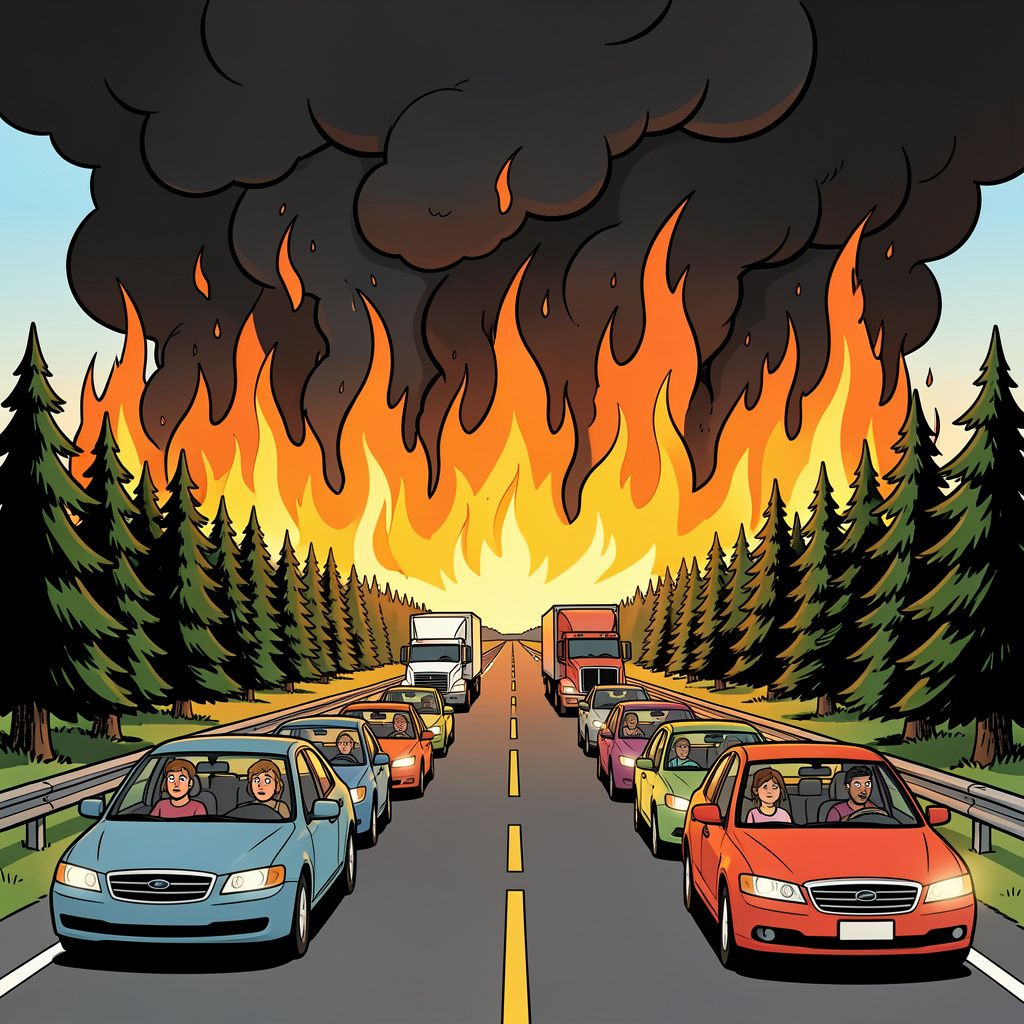 Een enorme bosbrand dwingt twintigduizend Canadezen op de vlucht.