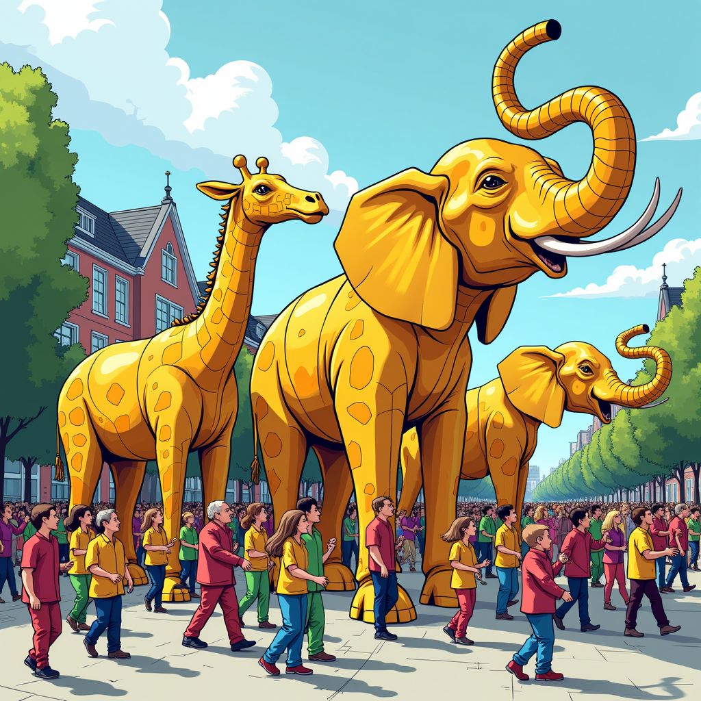 Levensgrote olifanten en giraffen marcheren vandaag door het centrum van Rotterdam