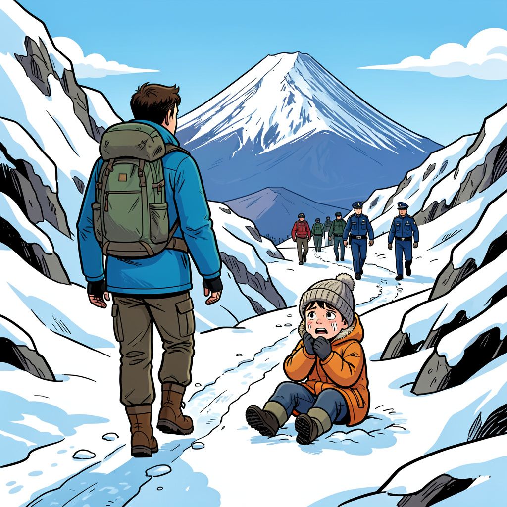 Vader laat zevenjarig zoontje achter op ijskoude Mount Fuji om zelf de top te bereiken.