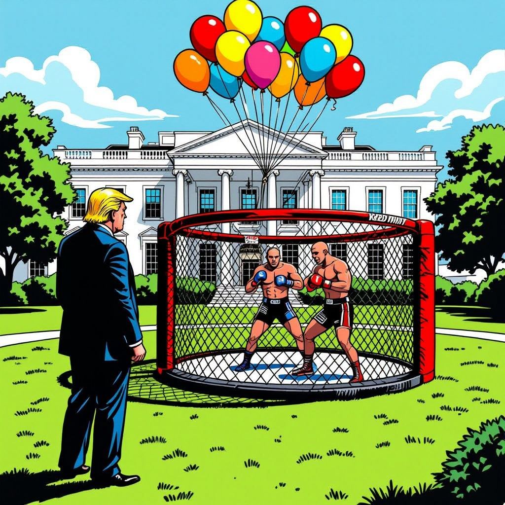 Trump bouwt een vechtarena voor het Witte Huis en noemt dat een verjaardagsfeestje