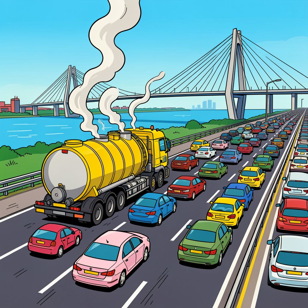 Een gekantelde tankwagen zet de A15 bij Rotterdam volledig op slot.