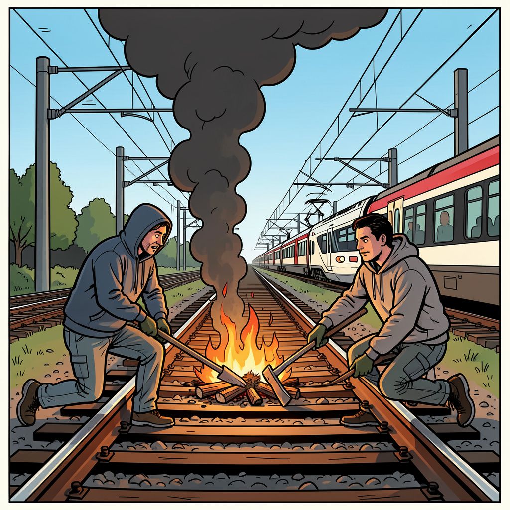 Een linkse actiegroep saboteert het Duitse spoor en legt drukke treinroutes plat.